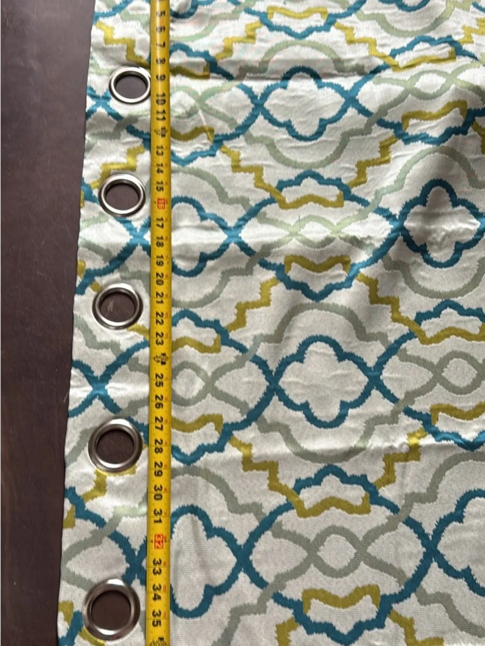 Geometric Grommet Curtain Panel in Teal, Olive & Gray